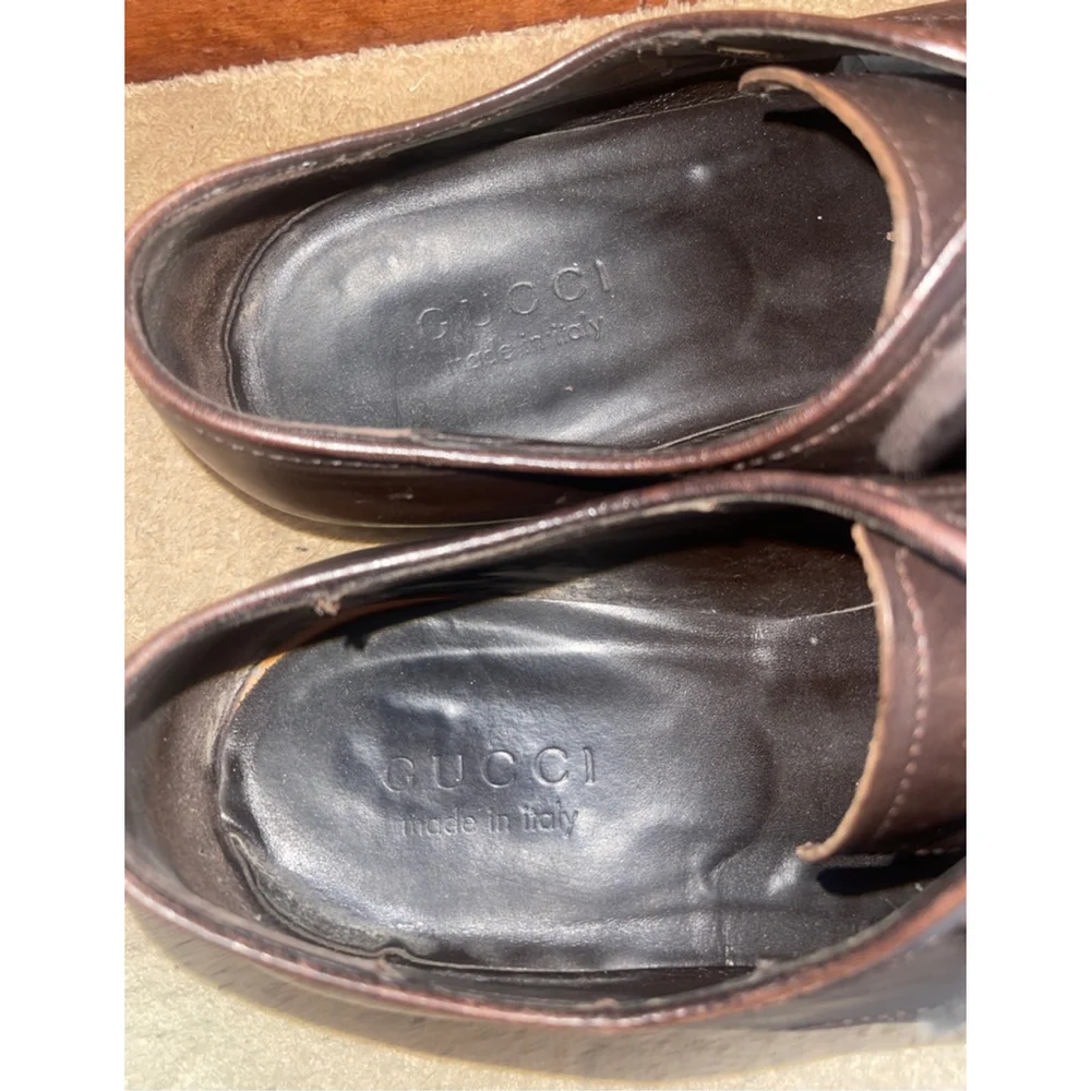 Authentic Gucci Brown Leather Oxfords Men Size 9 In Excellent Condition